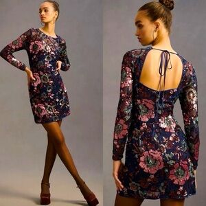 ANTHROPOLOGIE — SOLD stunning sequined dress size 12. Dark blue, multicolored.